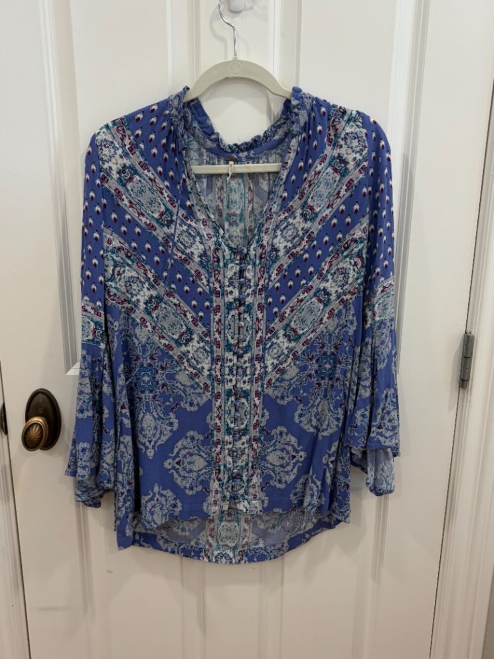 Free People Boho Blouse Blue Mixed Print – XS